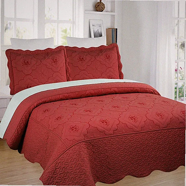3 Piece Floral Embroidered Quilted Bedspread-Beautiful Stitching