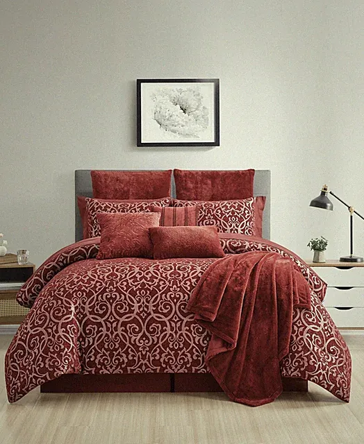 Sunham Daphne 14-Pc. Comforter Set, Queen,Burgundy